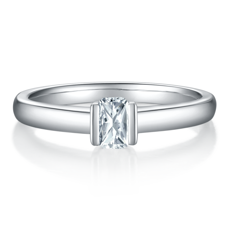 简约长方形S925银镀白金MoissaniteWomen's Ring0.5ctD级